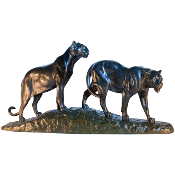 Paar bronzen leeuwinnen van Louis Riche, Franse beeldhouwer