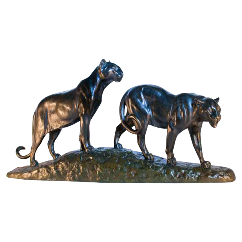 Pair of bronze lionesses by Louis Riche, French sculptor