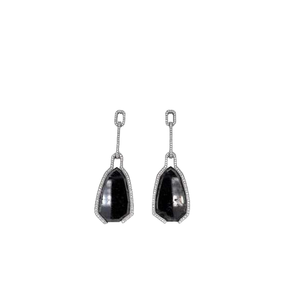 Paire de boucles d'oreilles en or blanc avec diamants & diamants noirs