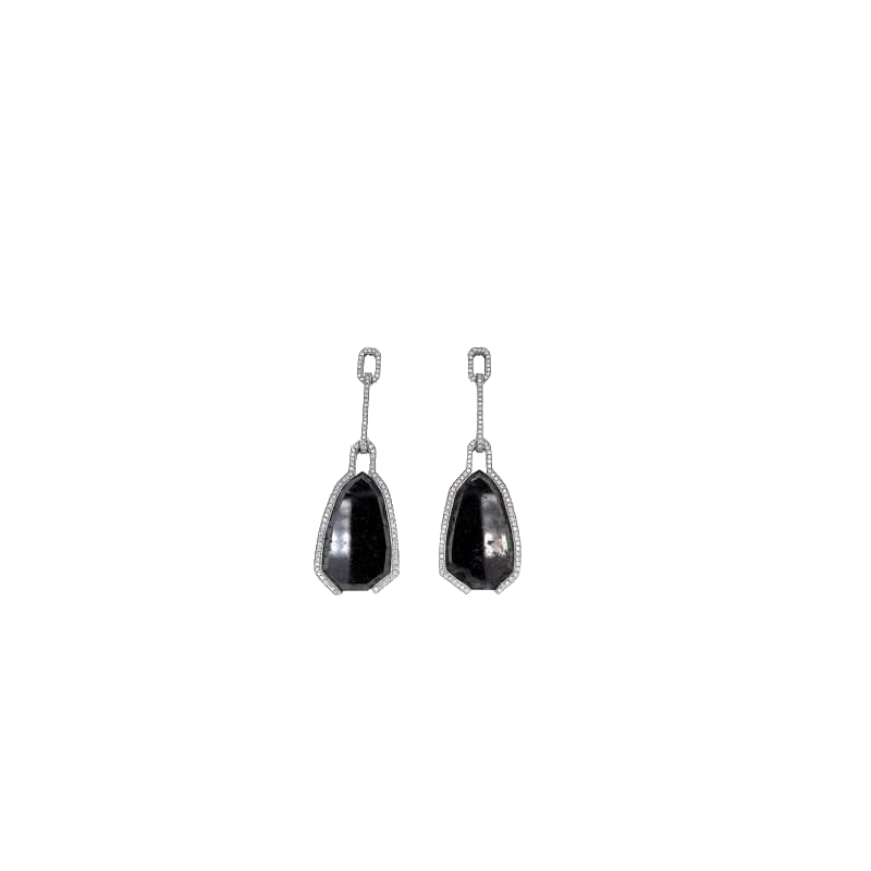 Paire de boucles d'oreilles en or blanc avec diamants & diamants noirs