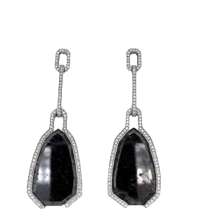Pair of earrings in white gold with diamonds & black diamonds