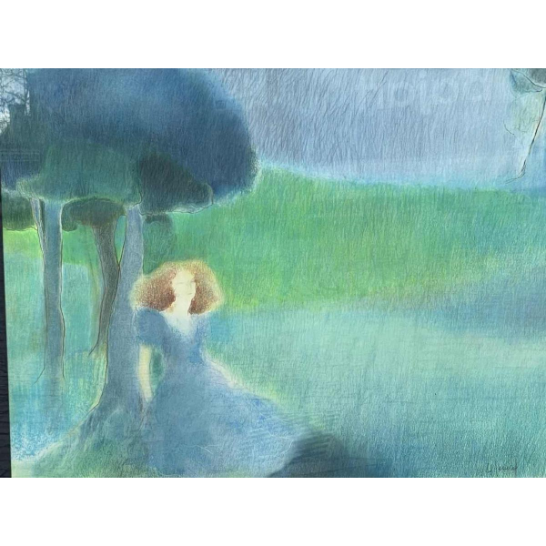 Ninette Ferard (Namur 1933-) pastel Young woman sitting against a tree