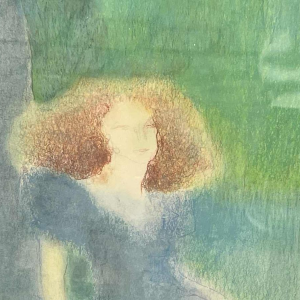 Ninette Ferard (Namen 1933-) pastel Jonge vrouw zittend tegen een boom