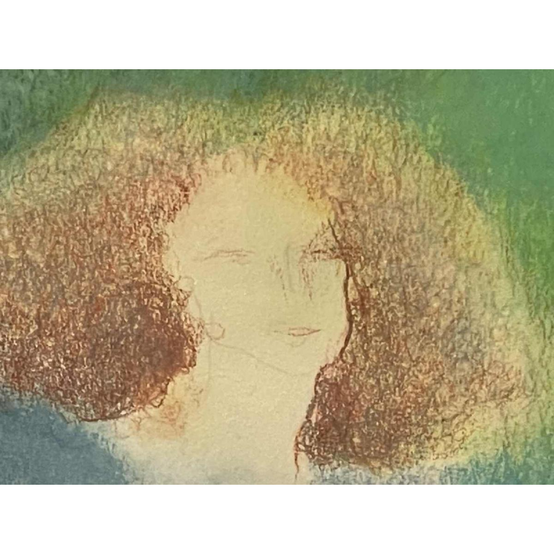 Ninette Ferard (Namur 1933-) pastel « Jeune femme assise contre un arbre »