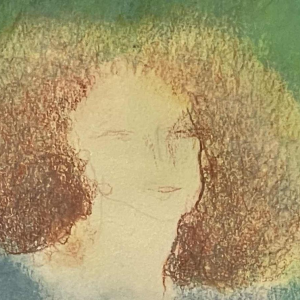 Ninette Ferard (Namen 1933-) pastel Jonge vrouw zittend tegen een boom