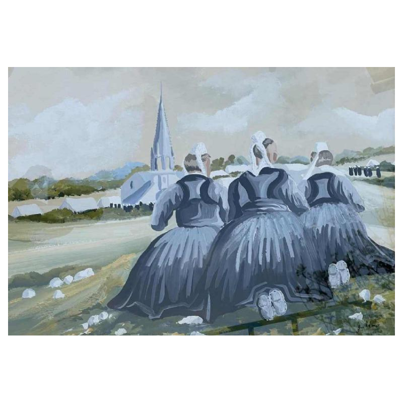 Thierry GUILLEMOT (1957-) «Procession à Sainte Anne la Palud en Bretagne » huile