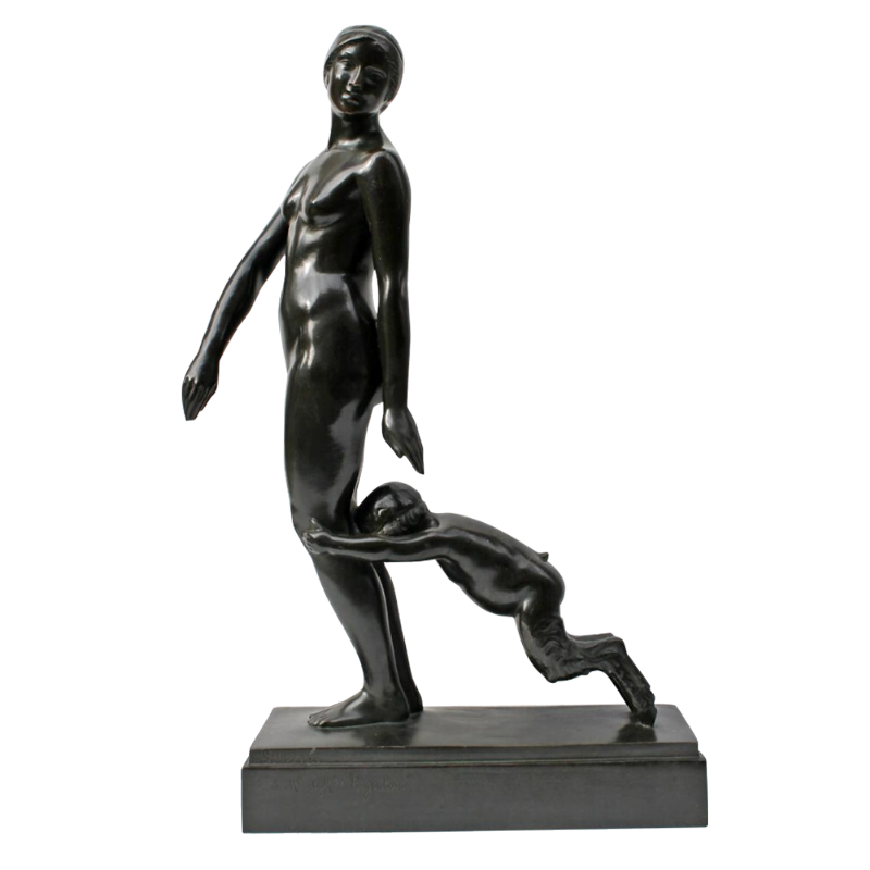 NUDE AND FAUNA , ART-DECO BRONZE SCULPTURE BY PAUL SILVESTRE .