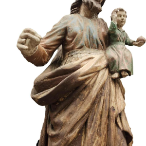 Statue en bois polychrome, Saint-Joseph et l'enfant Jésus, sculpture 18ème s