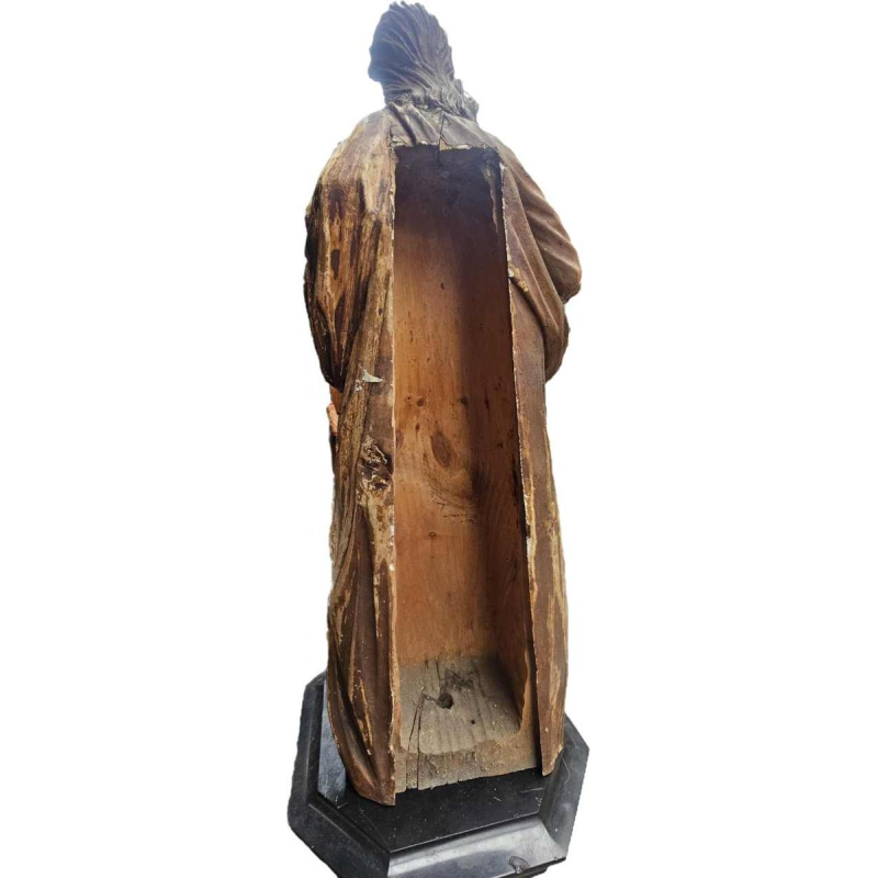 Polychroom houten beeld van Sint Jozef en het kindje Jezus, 18e eeuwse sculptuur