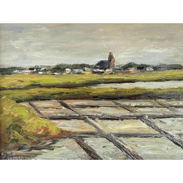 Jacques Vander Elst (1925-1991): « Marais salants Batz s/mer Bretagne 1974 » hst