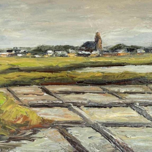 Jacques Vander Elst (1925-1991): « Marais salants Batz s/mer Bretagne 1974 » hst