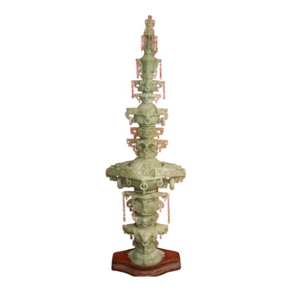 Large 3-storey Chinese tower in jade, mid-20th century