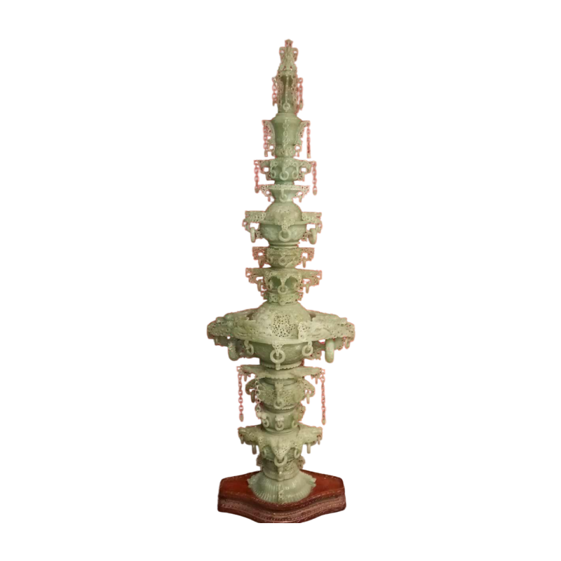 Large 3-storey Chinese tower in jade, mid-20th century