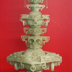 Large 3-storey Chinese tower in jade, mid-20th century