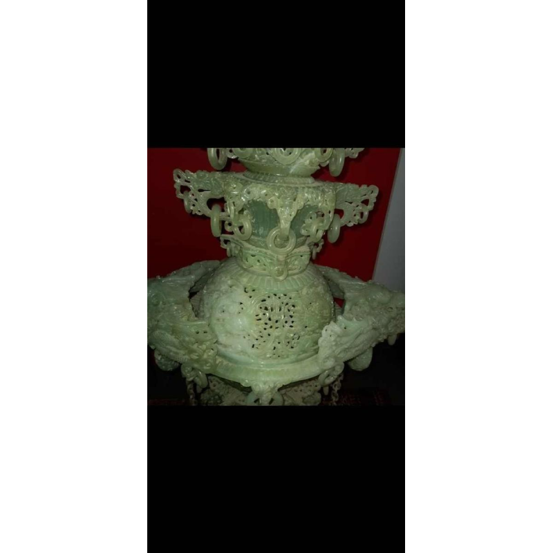 Grote Chinese toren van 3 verdiepingen in jade, Midden 20e eeuw