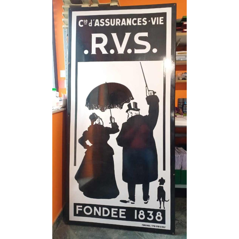 Plaque émaillée RVS compagnie d'assurances vie, 1957