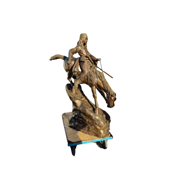 Sculpture monumentale en bronze 'Mountain Man', cheval et cavalier, 20ème siècle