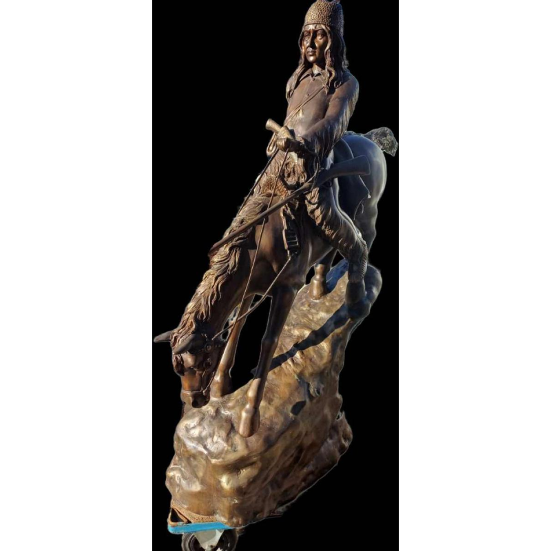 Sculpture monumentale en bronze 'Mountain Man', cheval et cavalier, 20ème siècle