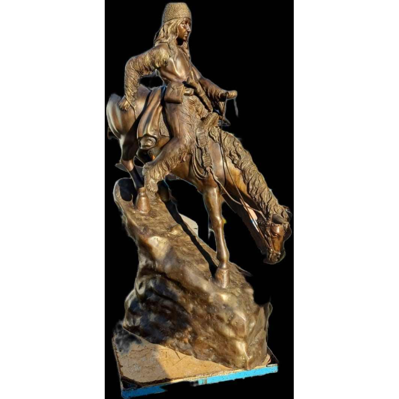 Monumental bronze sculpture Mountain Man, horse and rider, 20th century