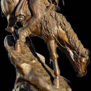 Sculpture monumentale en bronze 'Mountain Man', cheval et cavalier, 20ème siècle