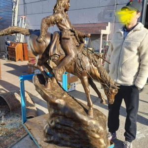 Monumental bronze sculpture Mountain Man, horse and rider, 20th century