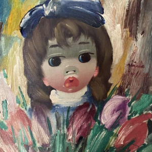 Nino GIUFFRIDA (1924-) Meisje met tulpen olieverf op doek 27,5x22,5 cm