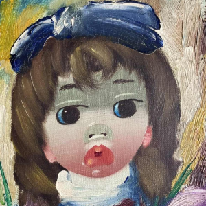 Nino GIUFFRIDA (1924-) Meisje met tulpen olieverf op doek 27,5x22,5 cm