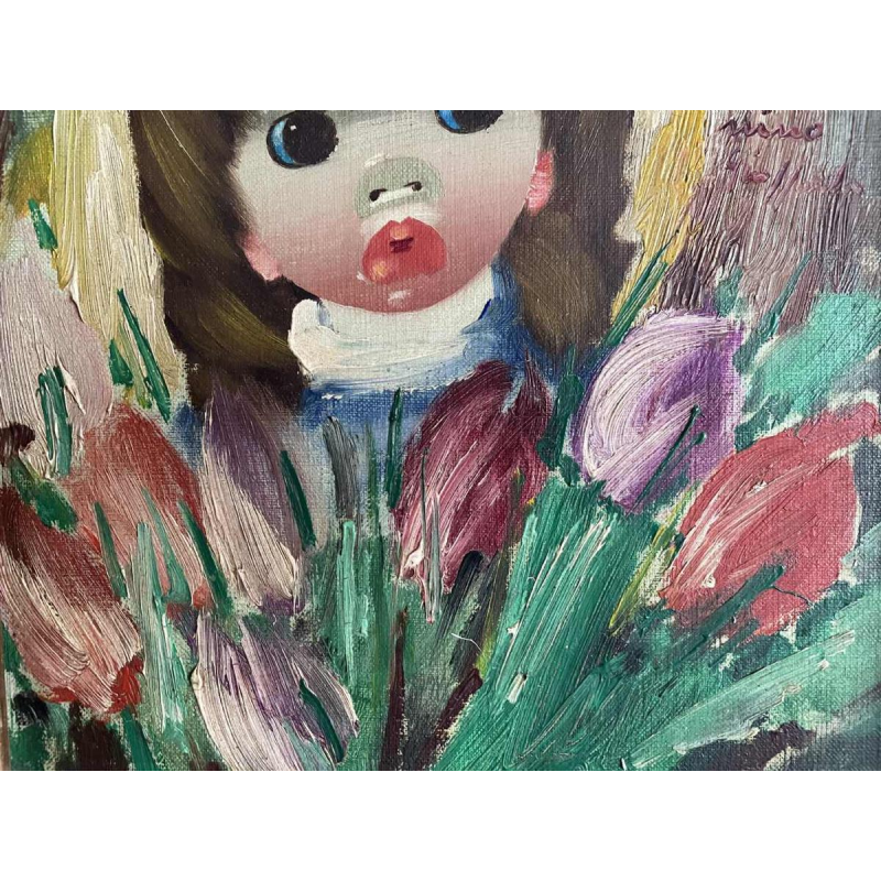 Nino GIUFFRIDA (1924-) Girl with tulips oil on canvas 27.5x22.5 cm