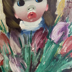 Nino GIUFFRIDA (1924-) Meisje met tulpen olieverf op doek 27,5x22,5 cm
