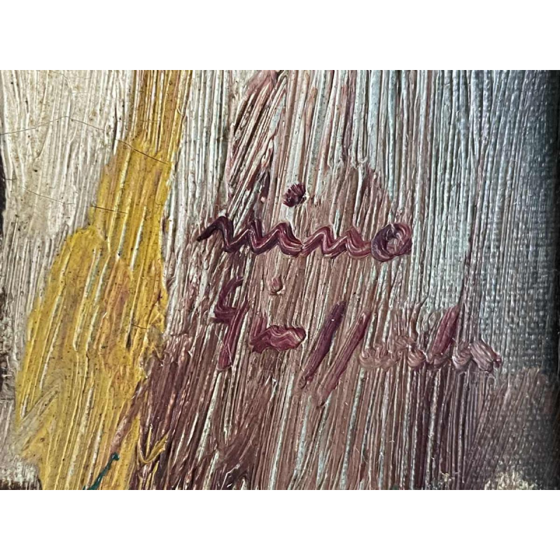 Nino GIUFFRIDA (1924-) « La fillette aux tulipes » huile sur toile 27,5x22,5 cm