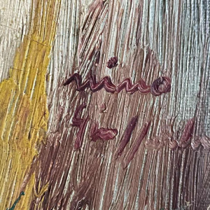 Nino GIUFFRIDA (1924-) « La fillette aux tulipes » huile sur toile 27,5x22,5 cm