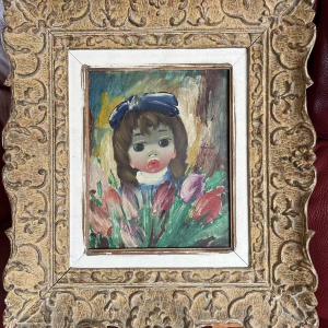 Nino GIUFFRIDA (1924-) Meisje met tulpen olieverf op doek 27,5x22,5 cm
