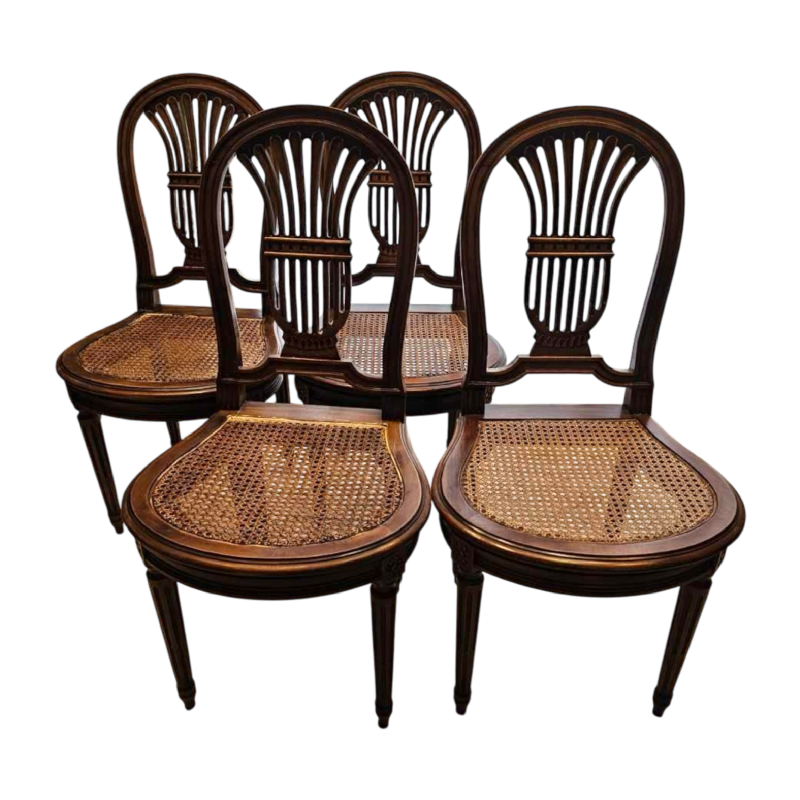 Suite de 4 chaises Louis XVI en acajou, dossier montgolfière