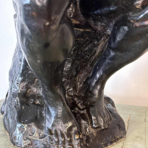 Groot zwart gepatineerd bronzen beeld van De Denker, reproductie naar Auguste Rodin