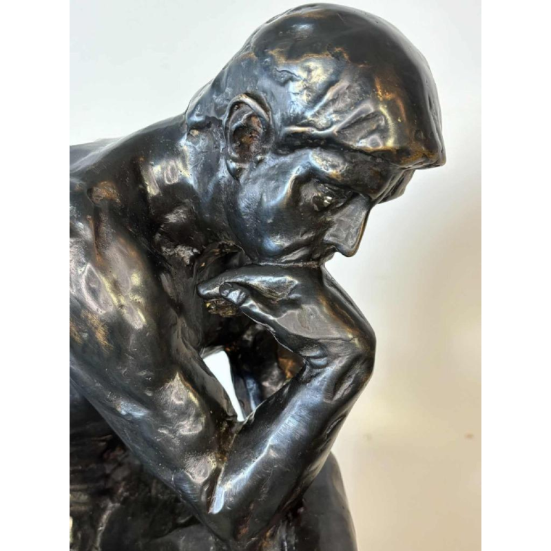 Groot zwart gepatineerd bronzen beeld van De Denker, reproductie naar Auguste Rodin