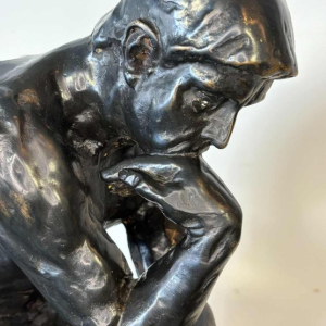 Large black patina bronze sculpture of The Thinker, reproduction after Auguste Rodin