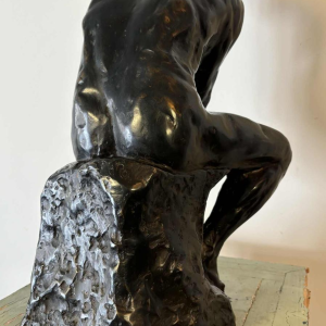 Large black patina bronze sculpture of The Thinker, reproduction after Auguste Rodin
