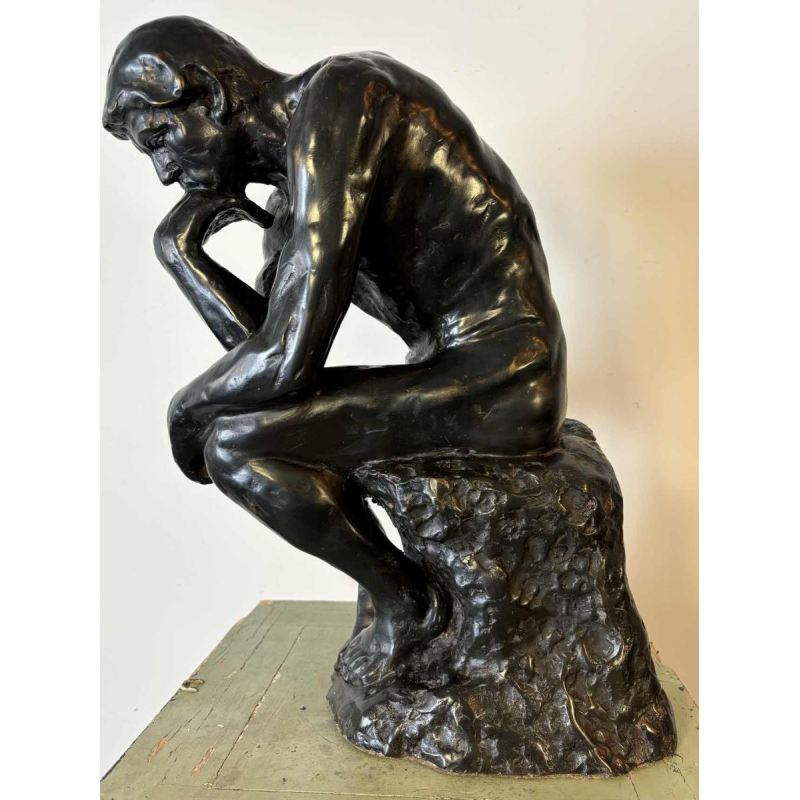 Grande sculpture en bronze à patine noire représentant "le Penseur", reproduction d'Après Auguste Rodin
