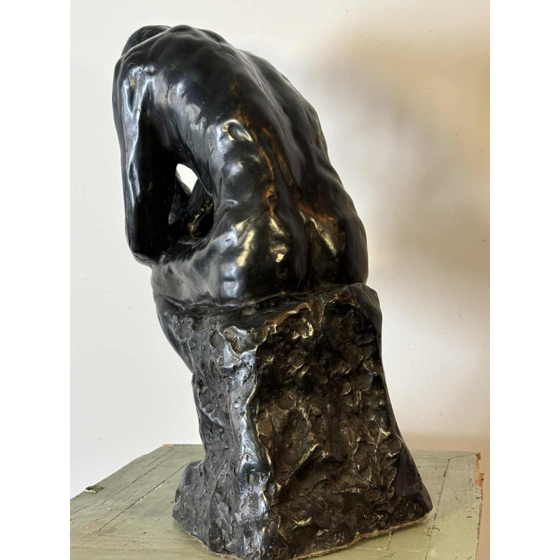 Large black patina bronze sculpture of The Thinker, reproduction after Auguste Rodin