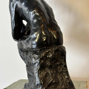 Large black patina bronze sculpture of The Thinker, reproduction after Auguste Rodin