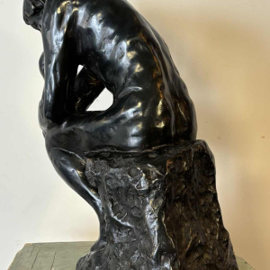 Large black patina bronze sculpture of The Thinker, reproduction after Auguste Rodin
