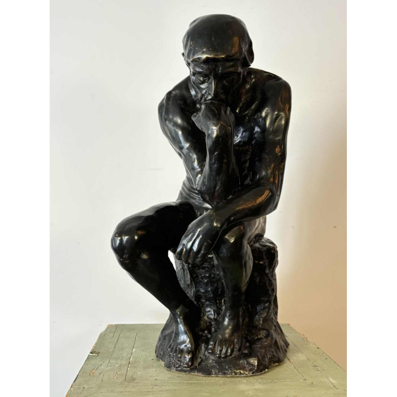 Groot zwart gepatineerd bronzen beeld van De Denker, reproductie naar Auguste Rodin
