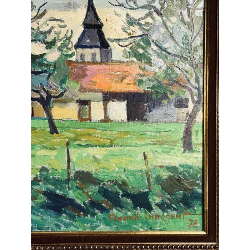 Franck Innocent Spring in Heudebouville post-impressionist painting oil on canvas, 1978