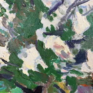 Franck Innocent Spring in Heudebouville post-impressionist painting oil on canvas, 1978