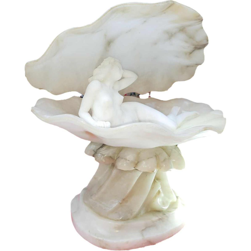 Lampe italienne, sculpture en marbre et albâtre, 20ème siècle