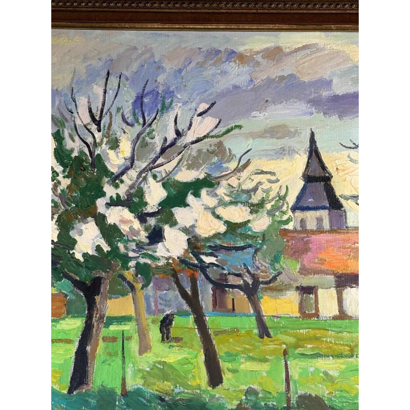 Franck Innocent 'Lente in Heudebouville' post-impressionistische schilderij olieverf op doek, 1978