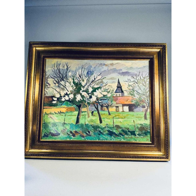 Franck Innocent 'Lente in Heudebouville' post-impressionistische schilderij olieverf op doek, 1978