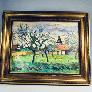 Franck Innocent 'Printemps à Heudebouville' tableau post-impressionniste huile sur toile, 1978