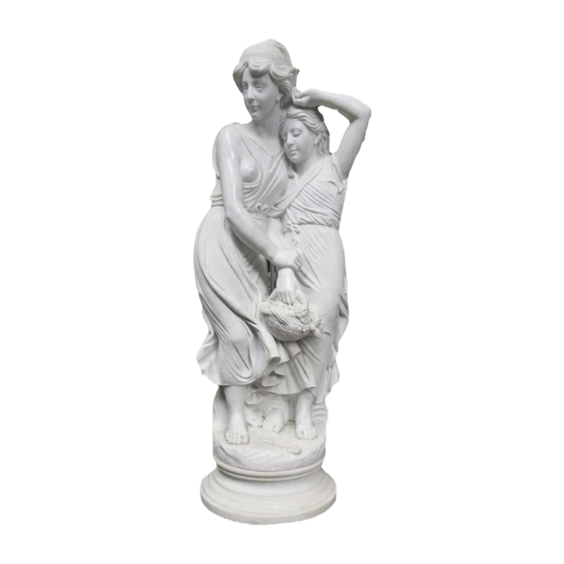 Sculpture monumentale en marbre de carrare 'Jeunes femmes au panier de fleurs'