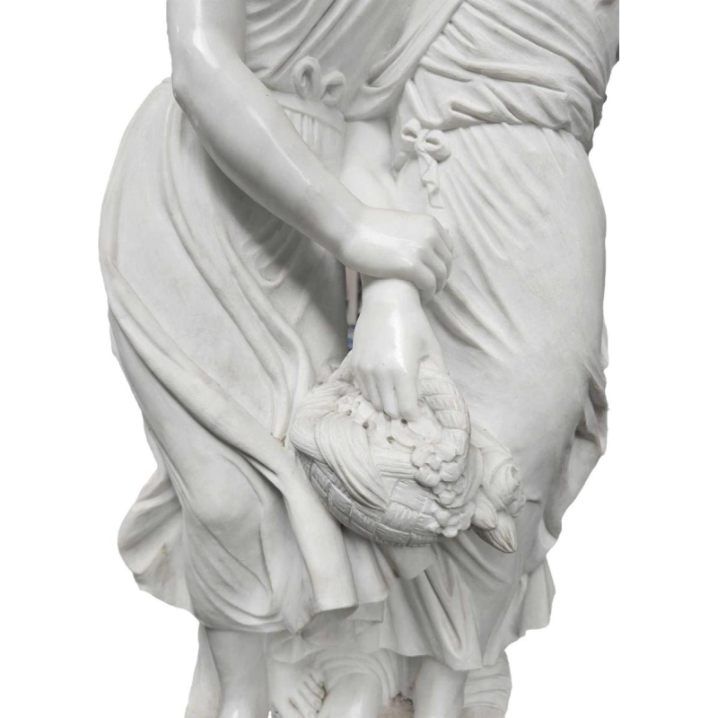 Monumental sculpture in Carrara marble Young women with a basket of flowers
